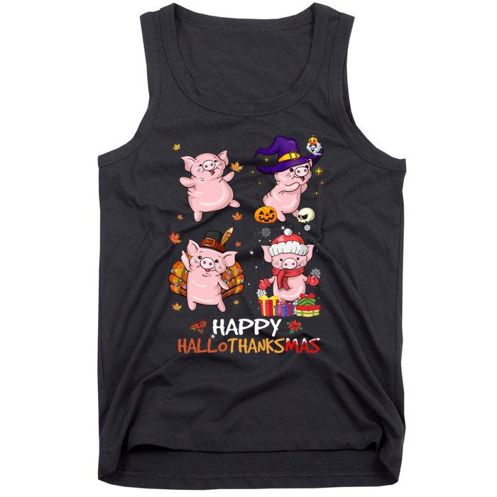 Pig Happy Hallothanksmas Halloween Thanksgiving Xmas Tank Top