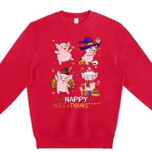 Pig Happy Hallothanksmas Halloween Thanksgiving Xmas Premium Crewneck Sweatshirt