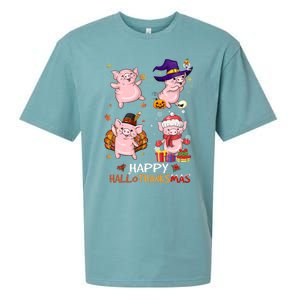 Pig Happy Hallothanksmas Halloween Thanksgiving Xmas Sueded Cloud Jersey T-Shirt