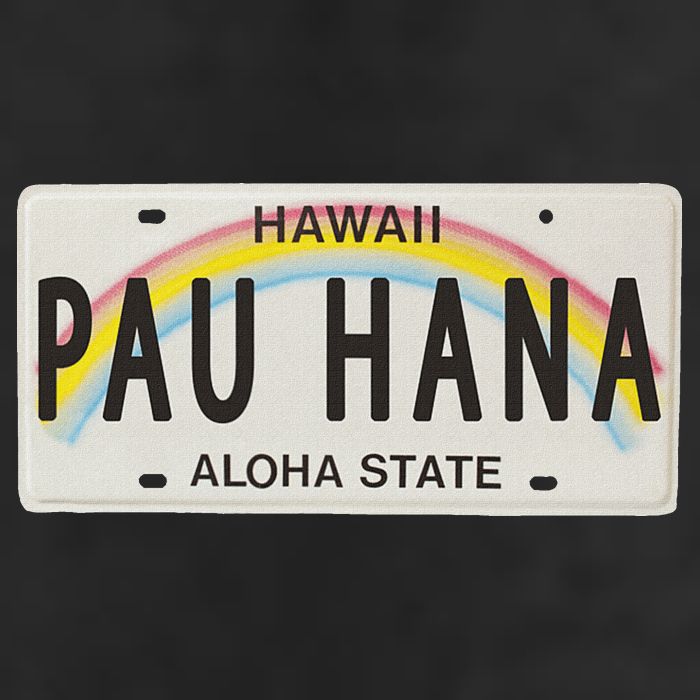 Pau Hana Hawaii License Plate 7 Panel Mesh Trucker Snapback Hat