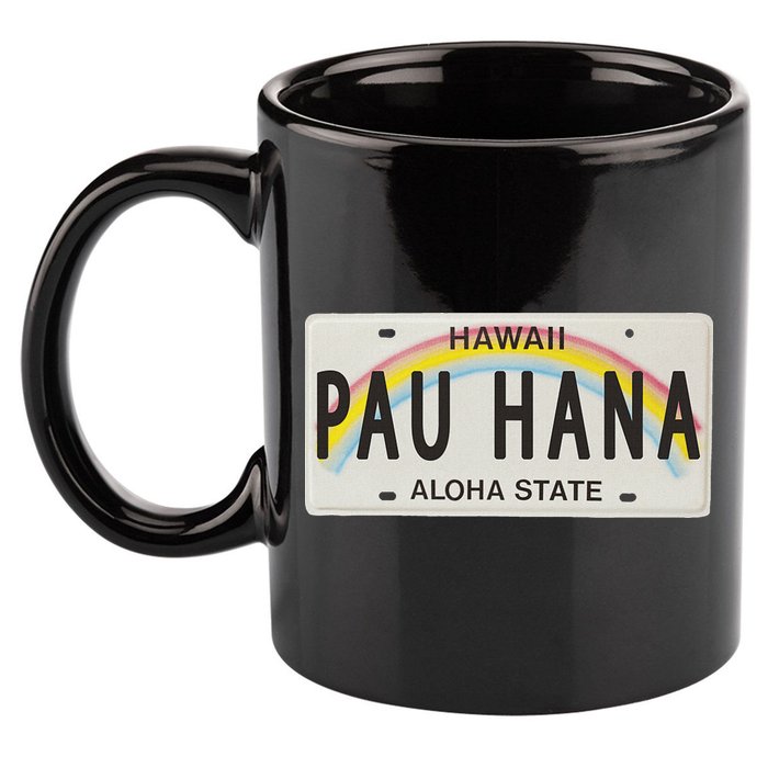 Pau Hana Hawaii License Plate 11oz C Handle Ceramic Mug