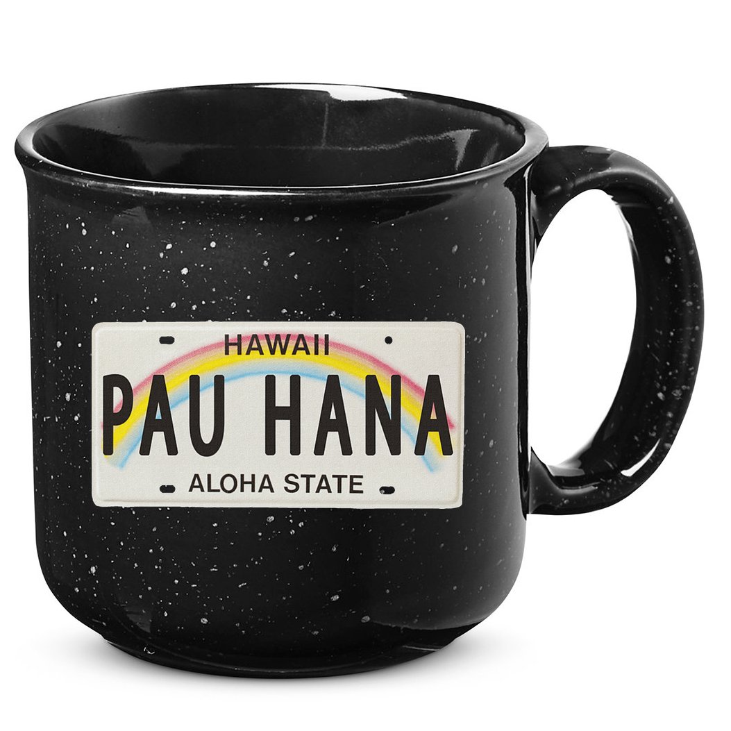 Pau Hana Hawaii License Plate 15oz Campfire Ceramic Mug