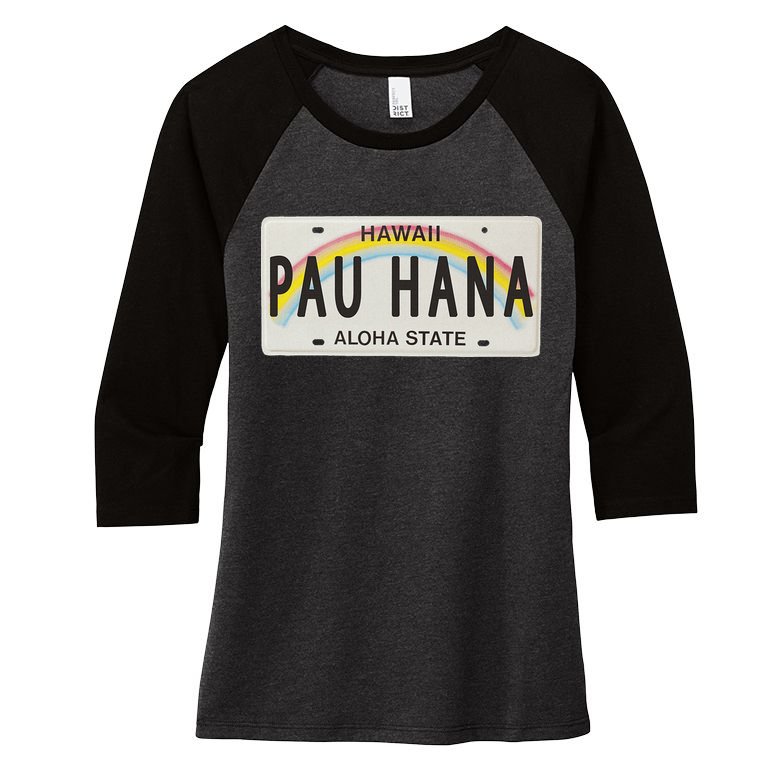 Pau Hana Hawaii License Plate Women's Tri-Blend 3/4-Sleeve Raglan Shirt