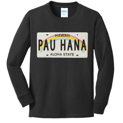 Pau Hana Hawaii License Plate Kids Long Sleeve Shirt