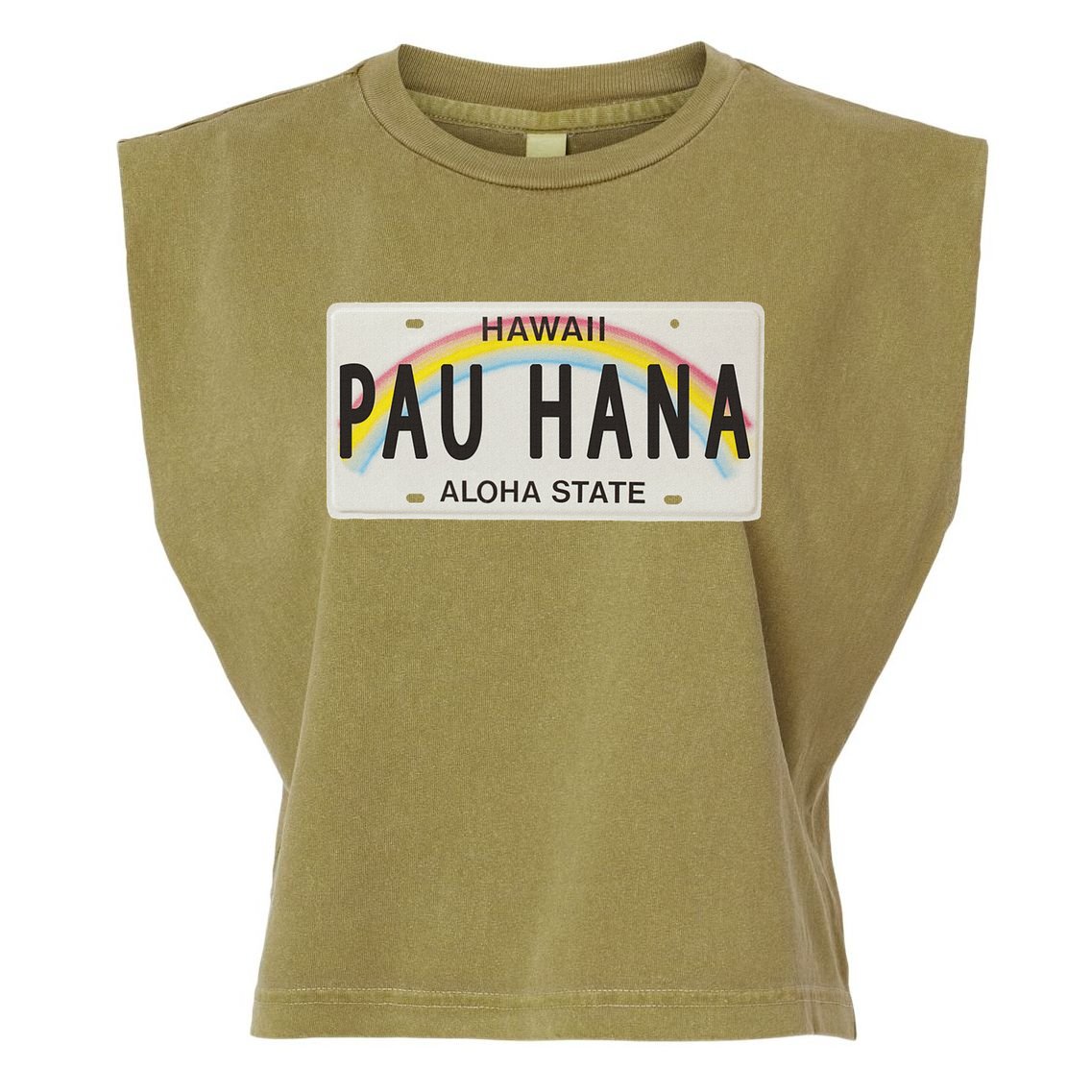 Pau Hana Hawaii License Plate Garment-Dyed Women's Muscle Tee