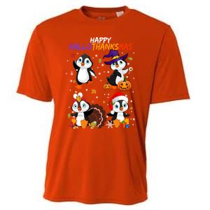 Penguin Happy Hallothanksmas Halloween Thanksgiving Xmas Cute Gift Cooling Performance Crew T-Shirt