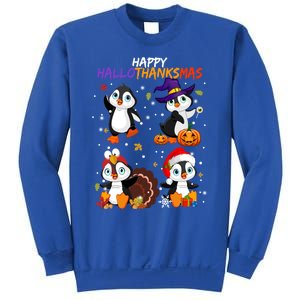 Penguin Happy Hallothanksmas Halloween Thanksgiving Xmas Cute Gift Sweatshirt