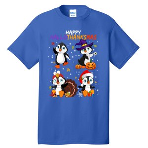 Penguin Happy Hallothanksmas Halloween Thanksgiving Xmas Cute Gift Tall T-Shirt