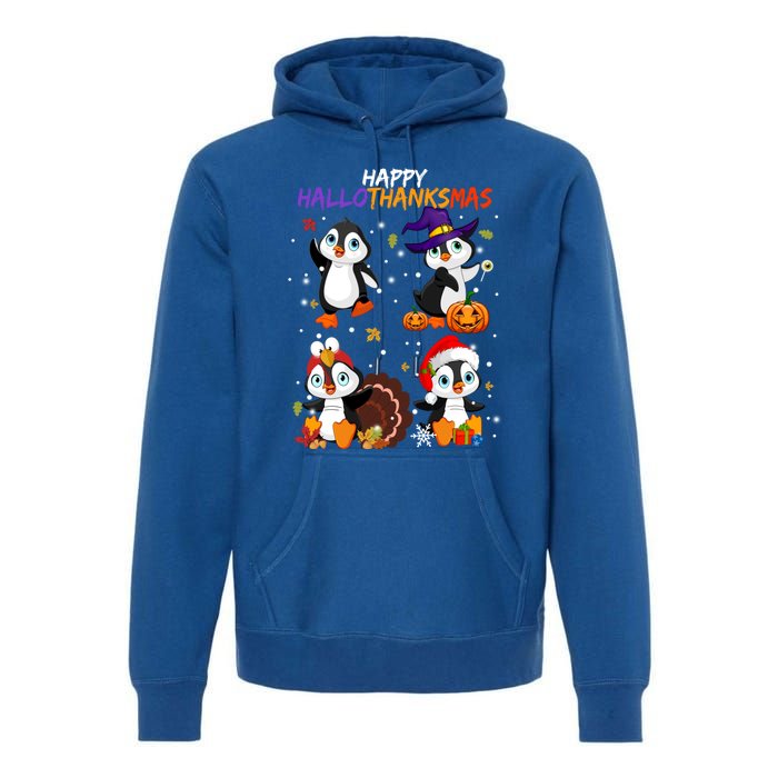 Penguin Happy Hallothanksmas Halloween Thanksgiving Xmas Cute Gift Premium Hoodie