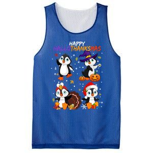 Penguin Happy Hallothanksmas Halloween Thanksgiving Xmas Cute Gift Mesh Reversible Basketball Jersey Tank