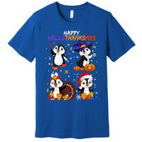 Penguin Happy Hallothanksmas Halloween Thanksgiving Xmas Cute Gift Premium T-Shirt