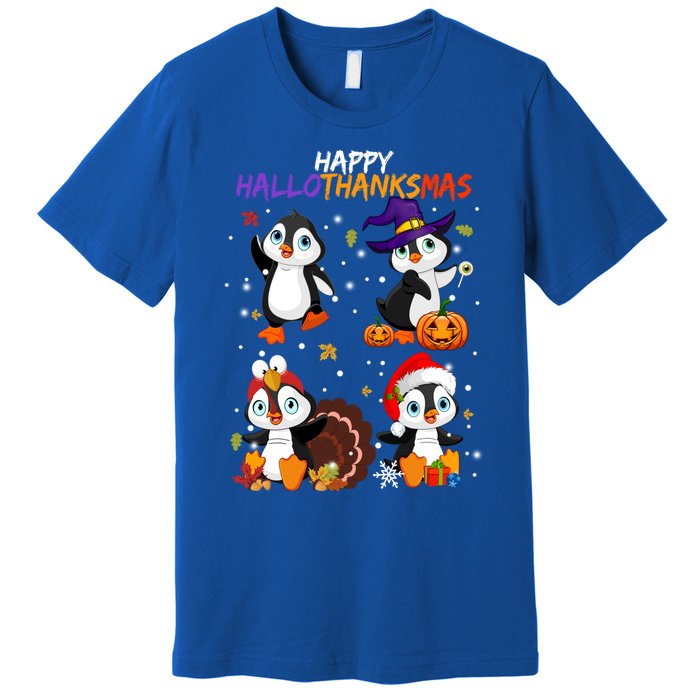 Penguin Happy Hallothanksmas Halloween Thanksgiving Xmas Cute Gift Premium T-Shirt