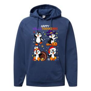 Penguin Happy Hallothanksmas Halloween Thanksgiving Xmas Cute Gift Performance Fleece Hoodie