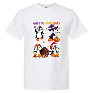 Penguin Happy Hallothanksmas Halloween Thanksgiving Xmas Cute Gift Garment-Dyed Heavyweight T-Shirt