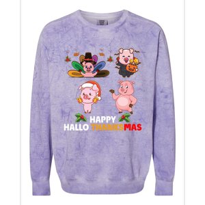 Pig Happy Hallothanksmas Halloween Thanksgiving Xmas Gift Colorblast Crewneck Sweatshirt