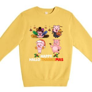 Pig Happy Hallothanksmas Halloween Thanksgiving Xmas Gift Premium Crewneck Sweatshirt