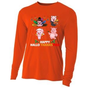 Pig Happy Hallothanksmas Halloween Thanksgiving Xmas Gift Cooling Performance Long Sleeve Crew