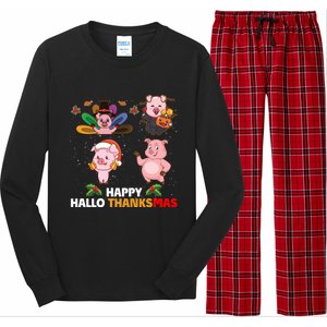 Pig Happy Hallothanksmas Halloween Thanksgiving Xmas Gift Long Sleeve Pajama Set