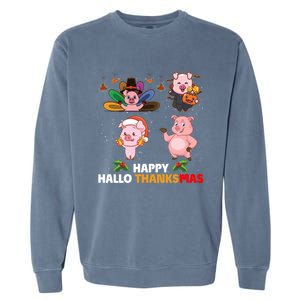 Pig Happy Hallothanksmas Halloween Thanksgiving Xmas Gift Garment-Dyed Sweatshirt