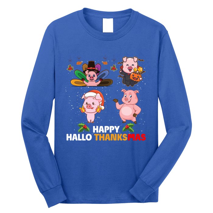 Pig Happy Hallothanksmas Halloween Thanksgiving Xmas Gift Long Sleeve Shirt