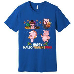 Pig Happy Hallothanksmas Halloween Thanksgiving Xmas Gift Premium T-Shirt