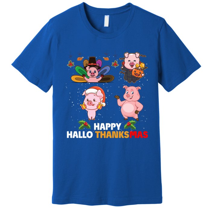 Pig Happy Hallothanksmas Halloween Thanksgiving Xmas Gift Premium T-Shirt