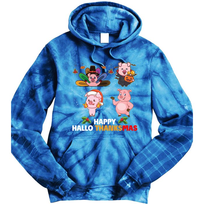 Pig Happy Hallothanksmas Halloween Thanksgiving Xmas Gift Tie Dye Hoodie