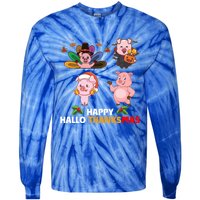 Pig Happy Hallothanksmas Halloween Thanksgiving Xmas Gift Tie-Dye Long Sleeve Shirt