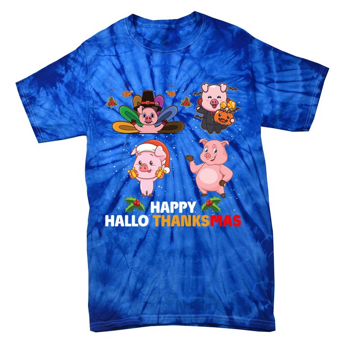 Pig Happy Hallothanksmas Halloween Thanksgiving Xmas Gift Tie-Dye T-Shirt