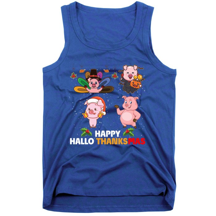 Pig Happy Hallothanksmas Halloween Thanksgiving Xmas Gift Tank Top