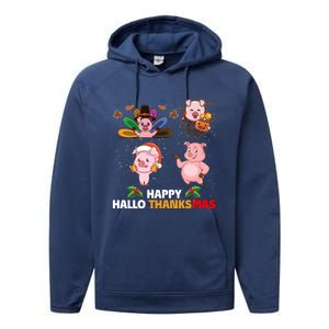 Pig Happy Hallothanksmas Halloween Thanksgiving Xmas Gift Performance Fleece Hoodie