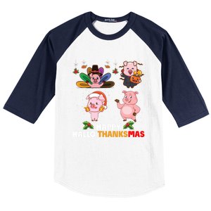 Pig Happy Hallothanksmas Halloween Thanksgiving Xmas Gift Baseball Sleeve Shirt