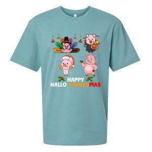 Pig Happy Hallothanksmas Halloween Thanksgiving Xmas Gift Sueded Cloud Jersey T-Shirt