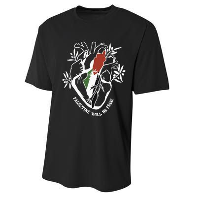 Palestine Heart Human Rights Palestine Free Freedom Palestine Flag Performance Sprint T-Shirt