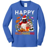 Pug Happy Hallothanksmas Halloween Thanksgiving Christmas Meaningful Gift Kids Long Sleeve Shirt