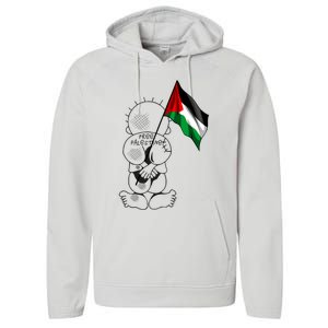 Palestine Hanzala Holding Palestinian Flag Free Palestine Gift Performance Fleece Hoodie