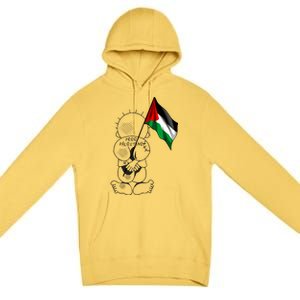 Palestine Hanzala Holding Palestinian Flag Free Palestine Gift Premium Pullover Hoodie