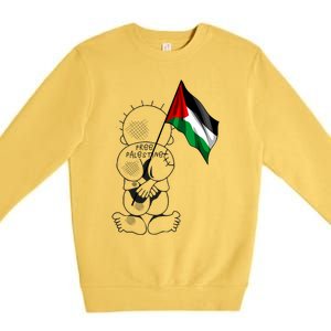 Palestine Hanzala Holding Palestinian Flag Free Palestine Gift Premium Crewneck Sweatshirt