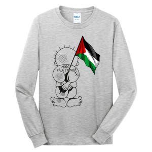 Palestine Hanzala Holding Palestinian Flag Free Palestine Gift Tall Long Sleeve T-Shirt