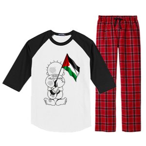 Palestine Hanzala Holding Palestinian Flag Free Palestine Gift Raglan Sleeve Pajama Set