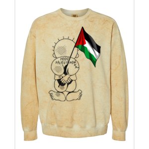 Palestine Hanzala Holding Palestinian Flag Free Palestine Gift Colorblast Crewneck Sweatshirt