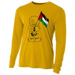 Palestine Hanzala Holding Palestinian Flag Free Palestine Gift Cooling Performance Long Sleeve Crew