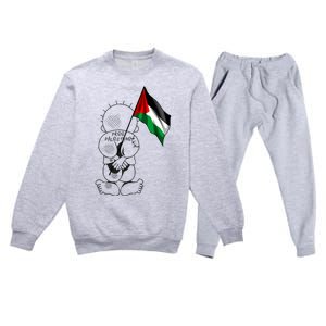 Palestine Hanzala Holding Palestinian Flag Free Palestine Gift Premium Crewneck Sweatsuit Set