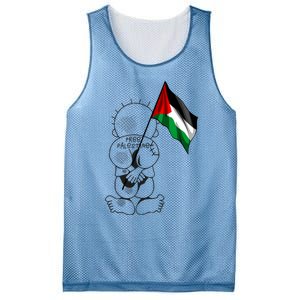 Palestine Hanzala Holding Palestinian Flag Free Palestine Gift Mesh Reversible Basketball Jersey Tank