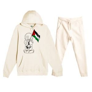 Palestine Hanzala Holding Palestinian Flag Free Palestine Gift Premium Hooded Sweatsuit Set