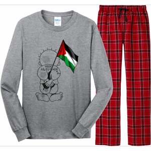 Palestine Hanzala Holding Palestinian Flag Free Palestine Gift Long Sleeve Pajama Set