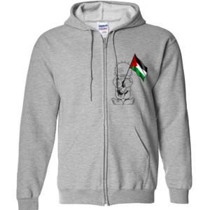 Palestine Hanzala Holding Palestinian Flag Free Palestine Gift Full Zip Hoodie