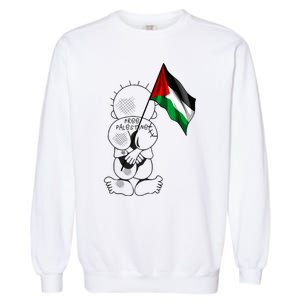 Palestine Hanzala Holding Palestinian Flag Free Palestine Gift Garment-Dyed Sweatshirt