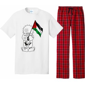 Palestine Hanzala Holding Palestinian Flag Free Palestine Gift Pajama Set