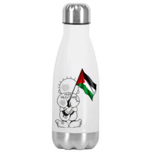 Palestine Hanzala Holding Palestinian Flag Free Palestine Gift Stainless Steel Insulated Water Bottle